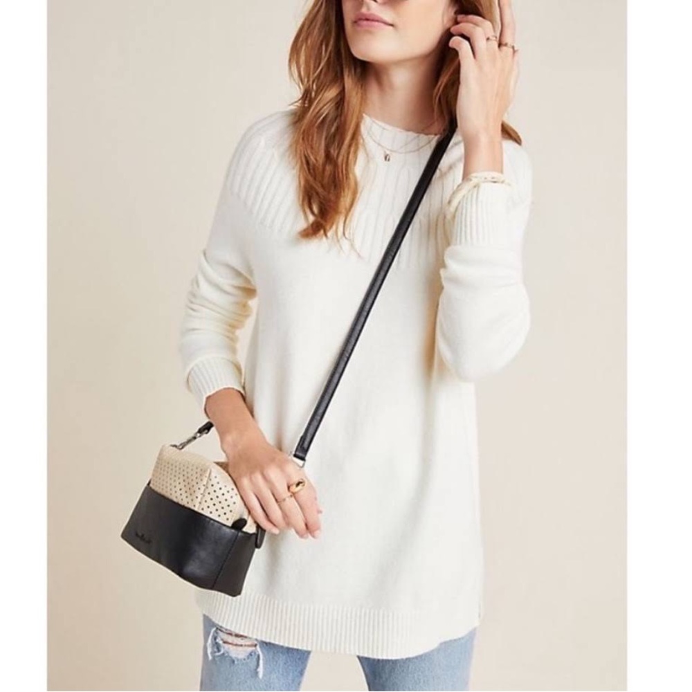 Anthropologie Welford Mock Neck Pullover Sweater Top Ivory Size S